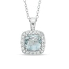 7.0mm Cushion-Cut Lab-Created Blue Spinel and White Sapphire Frame Pendant in Sterling Silver