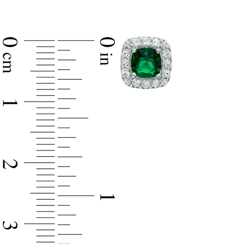 5.0mm Cushion-Cut Green Quartz Doublet and Lab-Created White Sapphire Frame Earrings in Sterling Silver