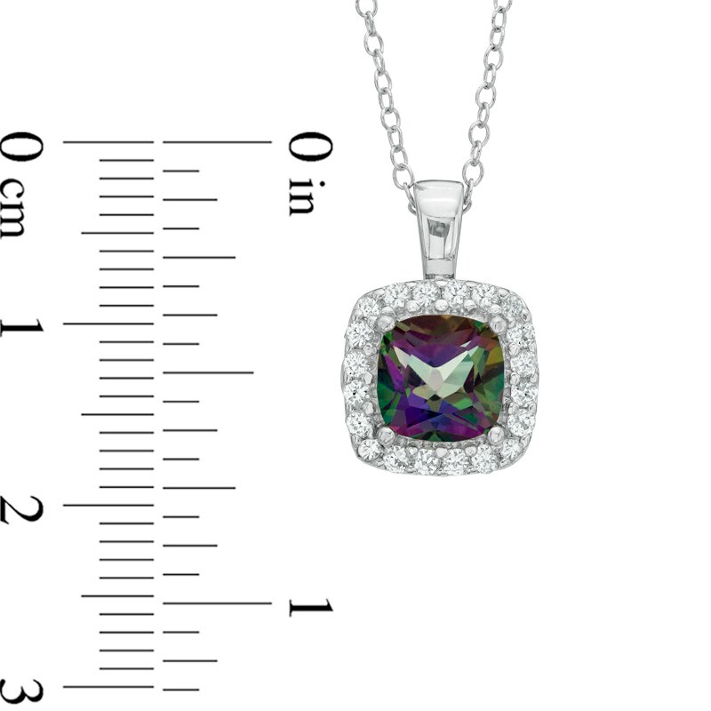 Main Image 2 of 7.0mm Mystic Fire® Topaz and Lab-Created White Sapphire Frame Pendant in Sterling Silver