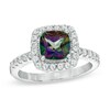 Thumbnail Image 0 of 7.0mm Mystic Fire® Topaz and Lab-Created White Sapphire Frame Ring in Sterling Silver