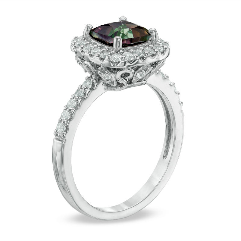 7.0mm Mystic FireÂ® Topaz and Lab-Created White Sapphire Frame Ring in Sterling Silver