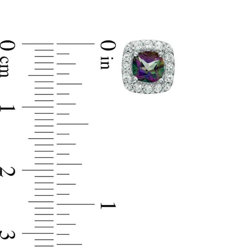 Main Image 2 of 5.0mm Mystic Fire® Topaz and Lab-Created White Sapphire Frame Stud Earrings in Sterling Silver