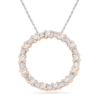 0.20 CT. T.W. Baguette and Round Diamond Circle Pendant in 10K Rose Gold