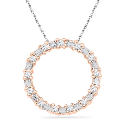 0.20 CT. T.W. Baguette and Round Diamond Circle Pendant in 10K Rose Gold