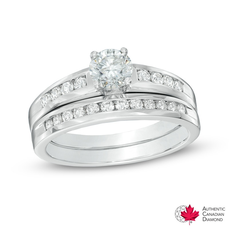 1.00 CT. T.W. Certified Canadian Diamond Bridal Set in 14K White Gold (I/I2)