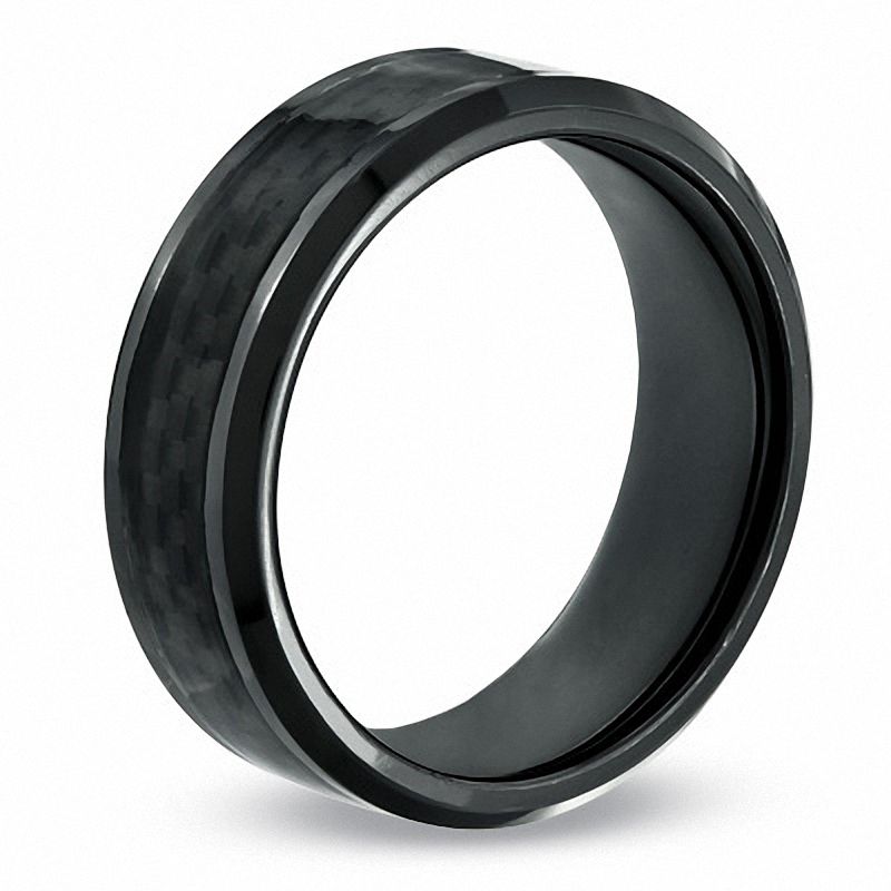 Men's 8.0mm Comfort Fit Carbon Fibre Inlay Black Titanium Wedding Band - Size 10|Peoples Jewellers