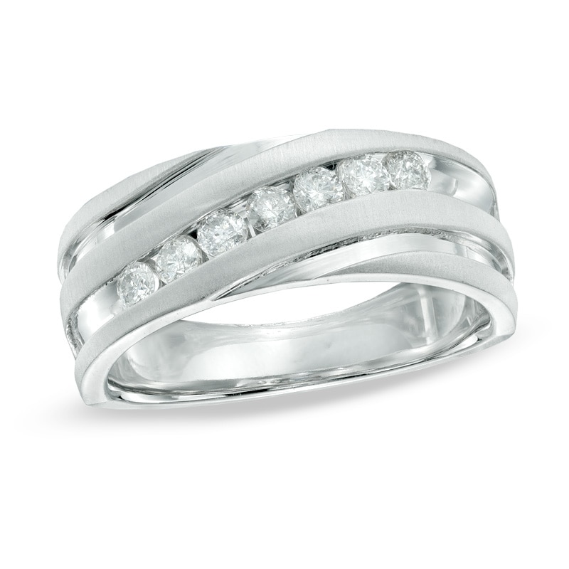 Men's 0.50 CT. T.W. Diamond Slant Ring in 10K White Gold|Peoples Jewellers