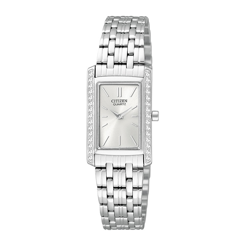 Ladies' Citizen Quartz Crystal Watch with Silver Rectangular Dial (Model: EK1120-55A)|Peoples Jewellers