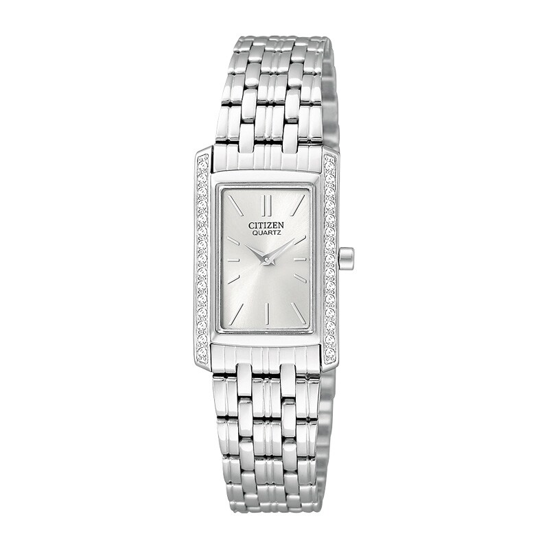 Ladies' Citizen Quartz Crystal Watch with Silver Rectangular Dial (Model: EK1120-55A)