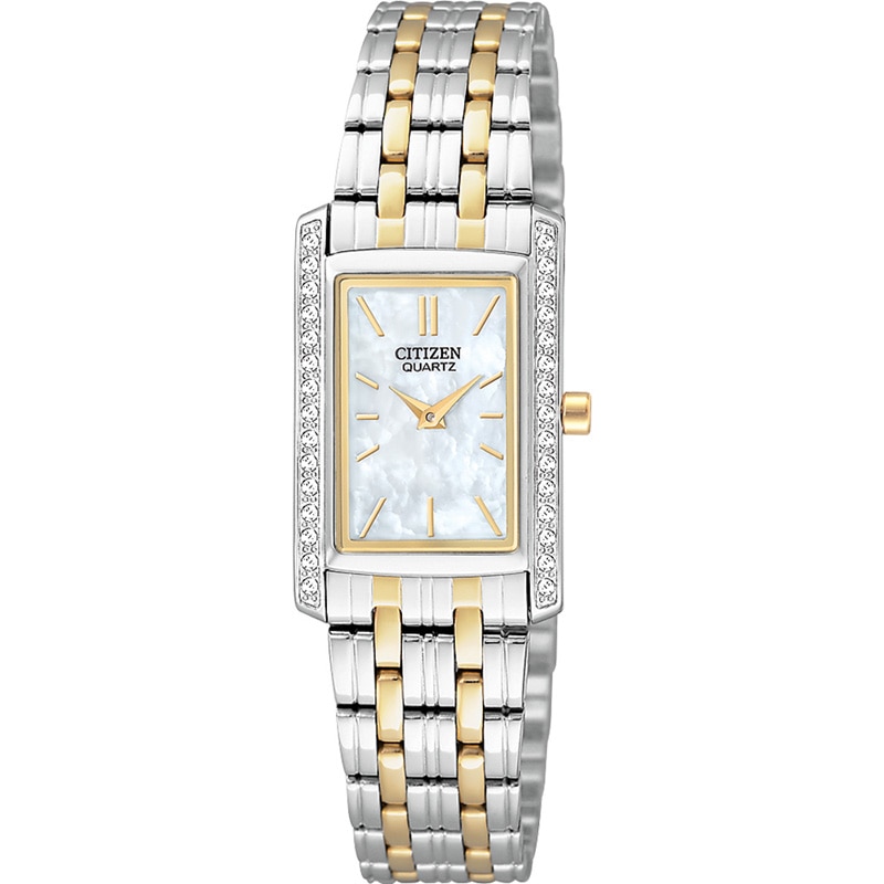 Main Image 1 of Ladies' Citizen Quartz Crystal Two-Tone Watch with Rectangular Mother-of-Pearl Dial (Model: EK1124-54D)