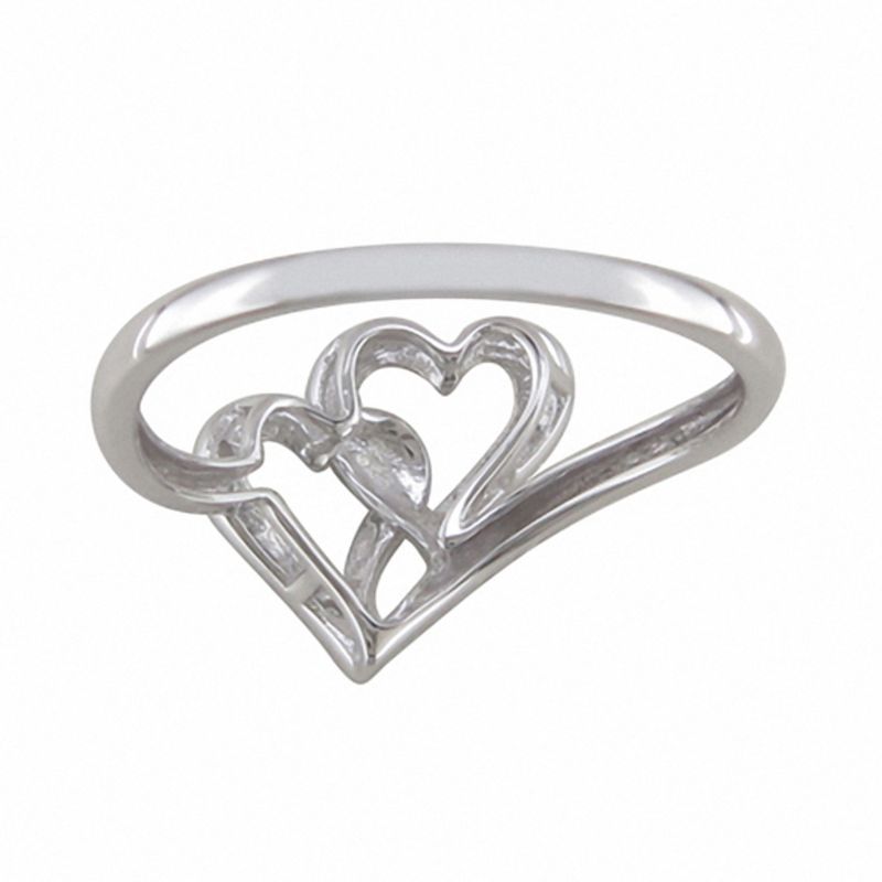 Diamond Accent Double Heart Ring in 10K White Gold