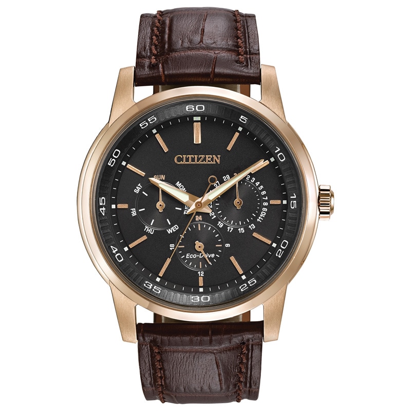 Men's Citizen Eco-Drive® Rose-Tone Strap Watch with Brown Dial (Model: BU2013-08E)