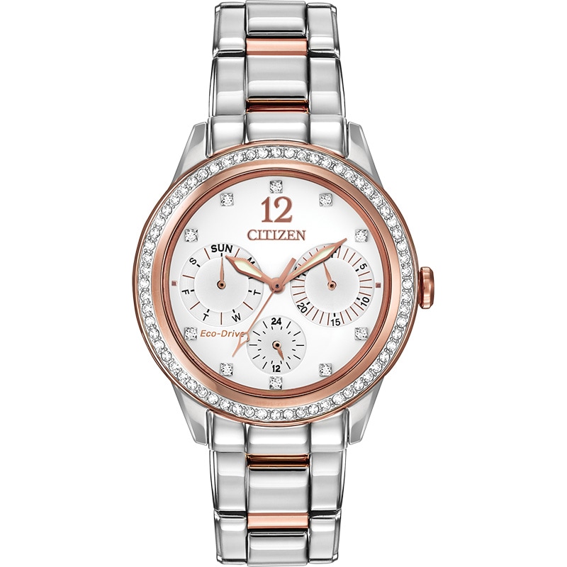 Ladies' Citizen Eco-Drive® Crystal Chronograph Watch with White Dial (Model: FD2016-51A)