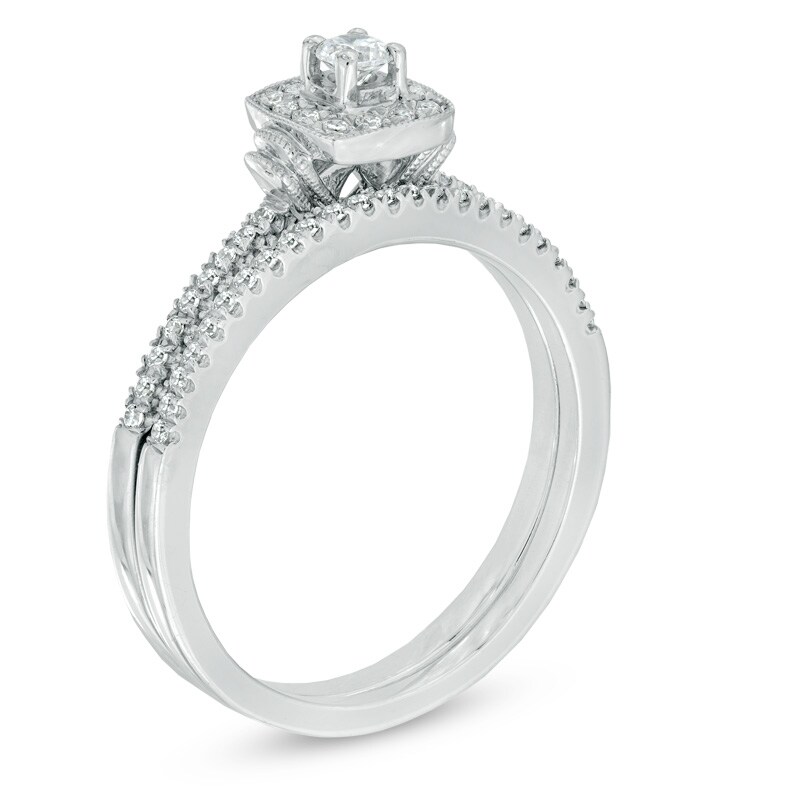 0.33 CT. T.W. Diamond Frame Vintage-Style Bridal Set in 10K White Gold