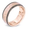 Thumbnail Image 2 of Men's 8.0mm Hammered Wedding Band in 10K Rose Gold with Black RhodiumEdges