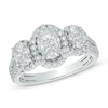 Thumbnail Image 0 of 1.50 CT. T.W. Oval Composite Diamond Three Stone Frame Engagement Ring in 14K White Gold