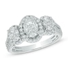 Thumbnail Image 1 of 1.50 CT. T.W. Oval Composite Diamond Three Stone Frame Engagement Ring in 14K White Gold