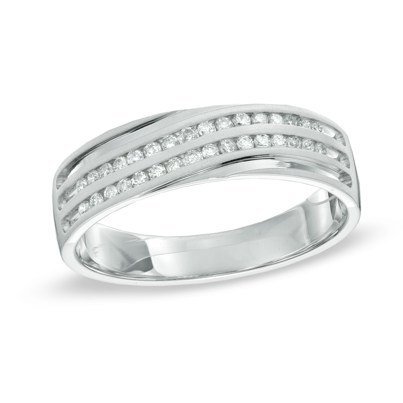Main Image 1 of Men's 0.25 CT. T.W. Diamond Channel Ring in 10K White Gold