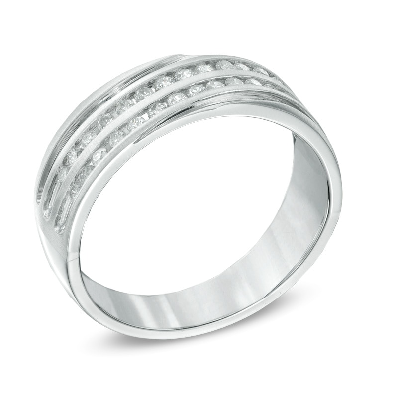 Main Image 2 of Men's 0.50 CT. T.W. Diamond Channel Ring in 10K White Gold