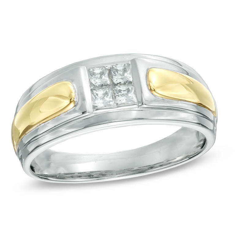 Men's 0.50 CT. T.W. Square-Cut Quad Diamond Ring in 10K Two-Tone Gold