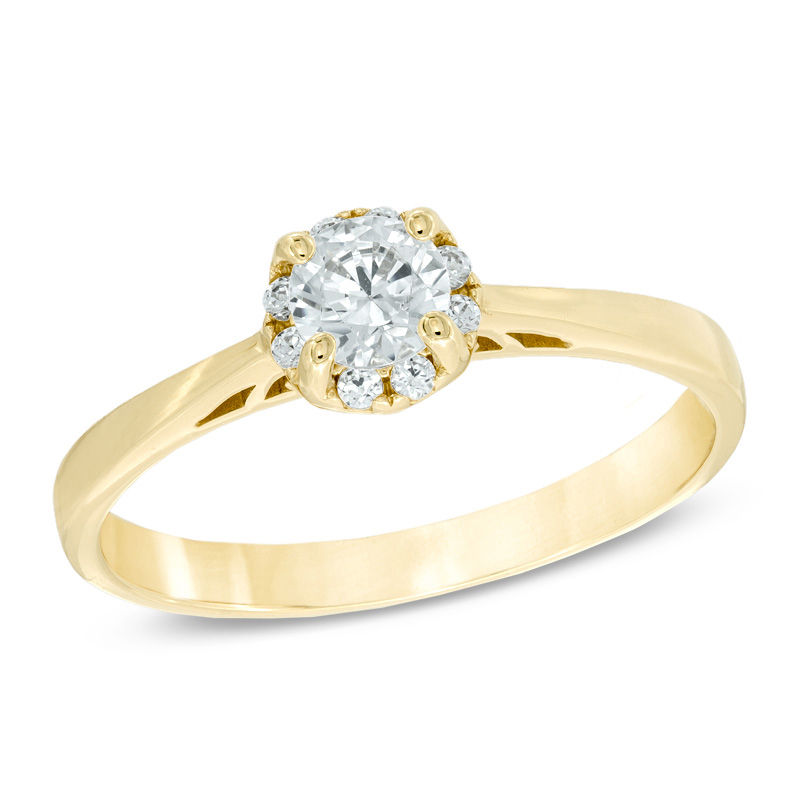 0.34 CT. T.W. Certified Canadian Diamond Frame Engagement Ring in 14K Gold (I/I1)