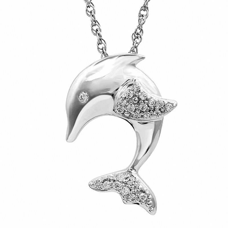 0.08 CT. T.W. Diamond Dolphin Pendant in Sterling Silver