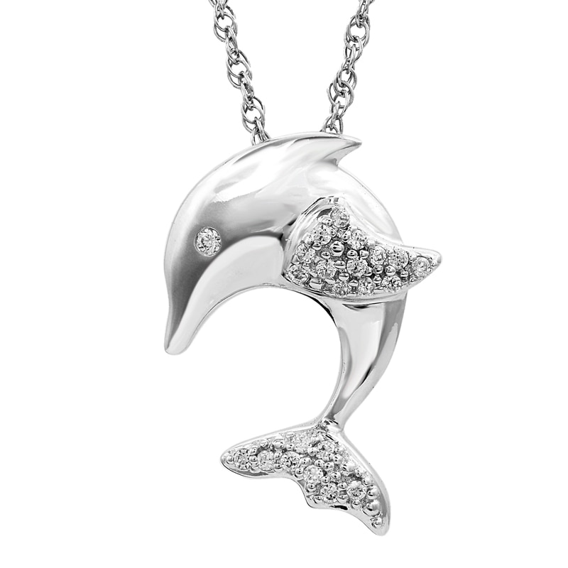 Main Image 1 of 0.08 CT. T.W. Diamond Dolphin Pendant in Sterling Silver