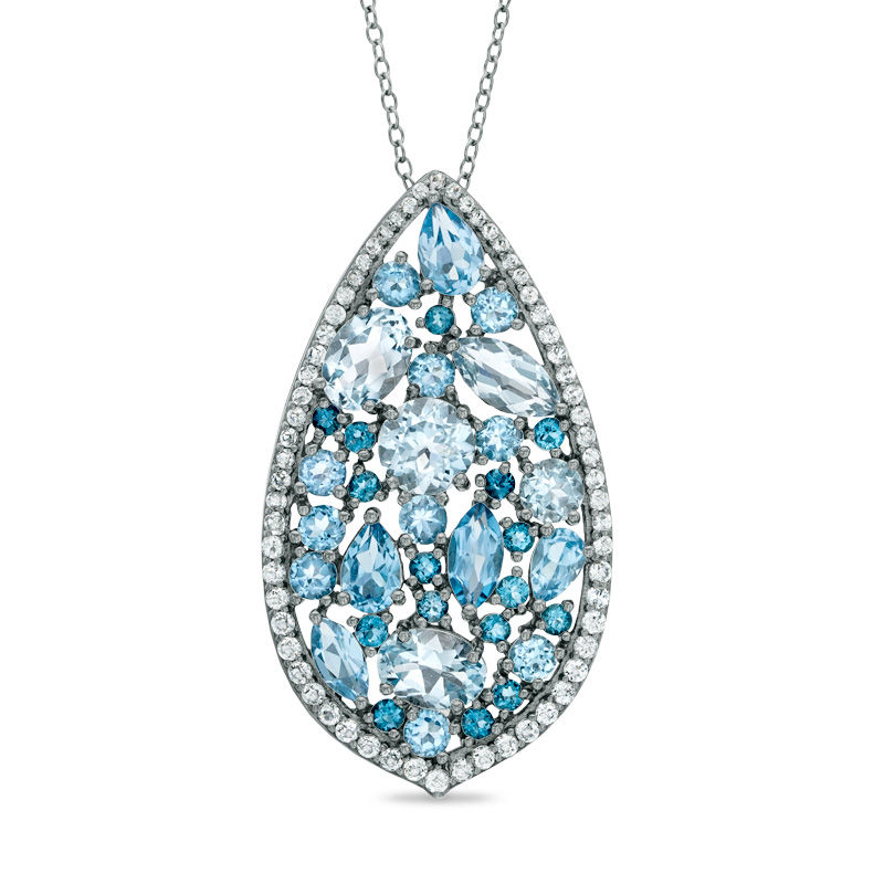 Blue and White Topaz Pear-Shaped Pendant in Sterling Silver|Peoples Jewellers