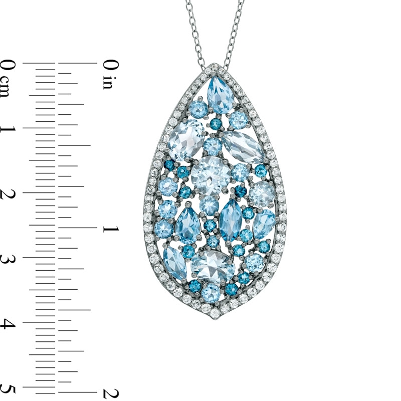 Blue and White Topaz Pear-Shaped Pendant in Sterling Silver
