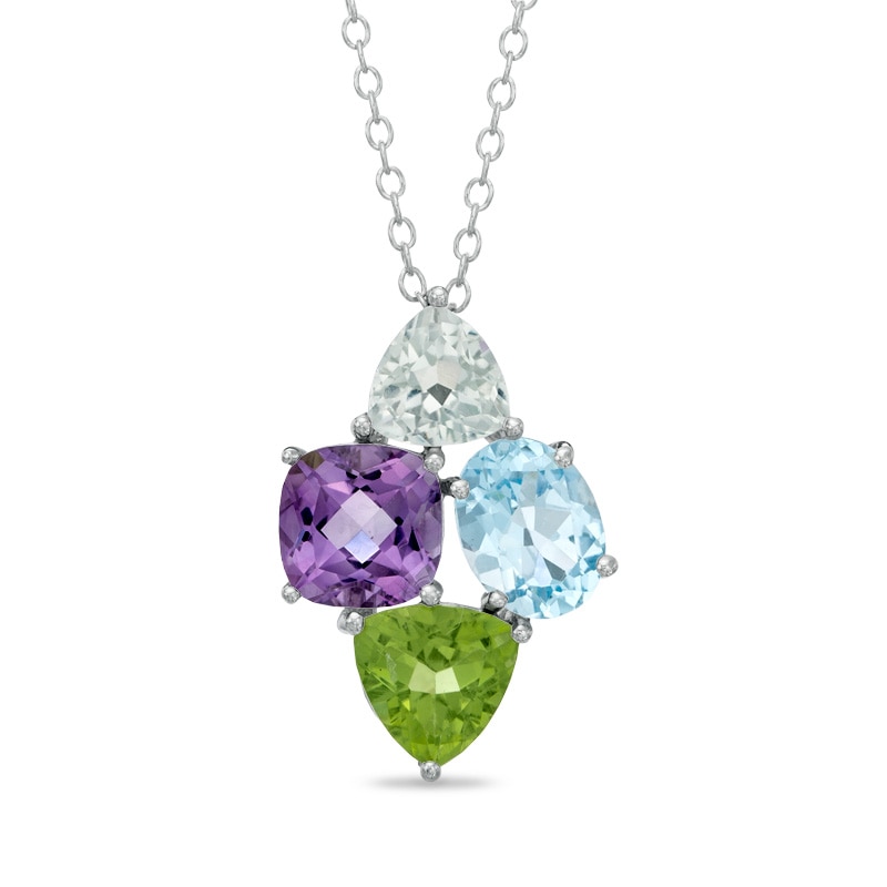 Multi-Gemstone Cluster Pendant in Sterling Silver|Peoples Jewellers