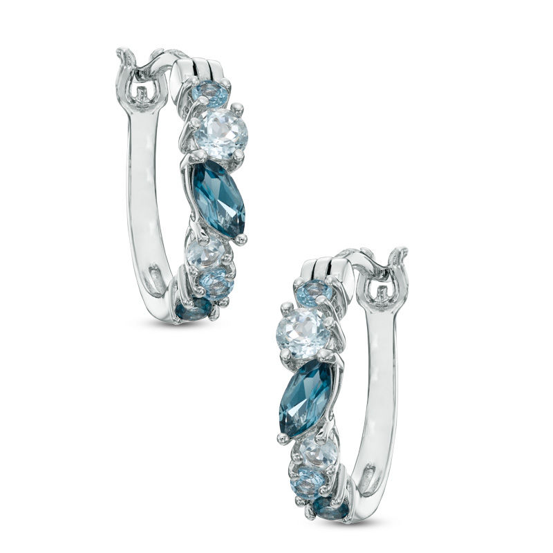 Marquise-Cut and Round Blue Topaz Cluster Hoop Earrings in Sterling Silver|Peoples Jewellers