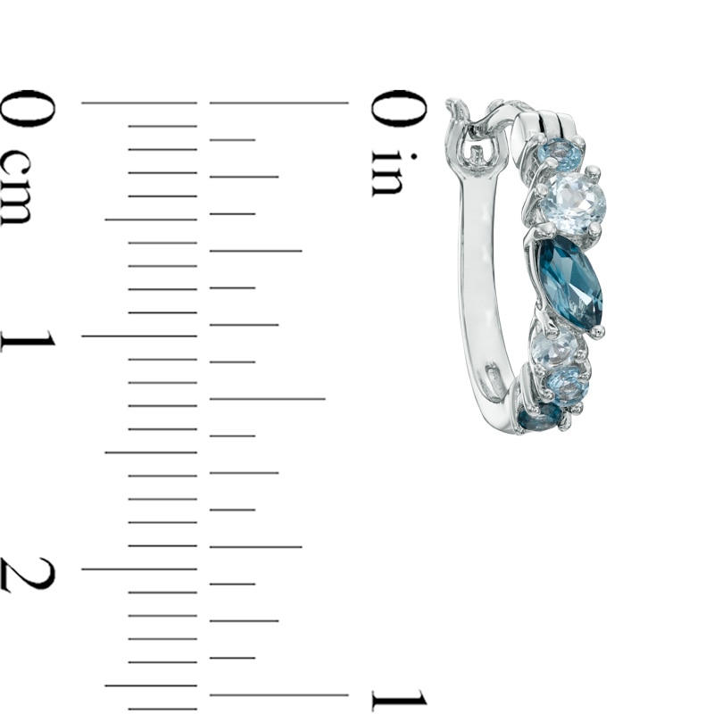 Main Image 2 of Marquise-Cut and Round Blue Topaz Cluster Hoop Earrings in Sterling Silver