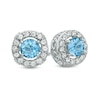 5.0mm Swiss Blue Topaz and Lab-Created White Sapphire Frame Stud Earrings in Sterling Silver