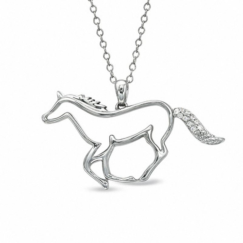 Main Image 1 of 0.04 CT. T.W. Diamond Running Horse Pendant in Sterling Silver