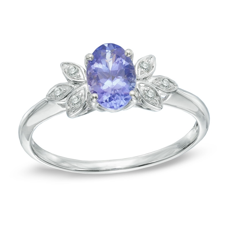 Oval Tanzanite and Diamond Accent Flower Ring in 10K White Gold