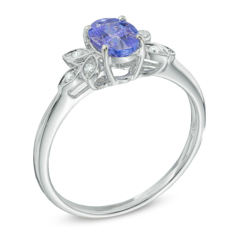 Oval Tanzanite and Diamond Accent Flower Ring in 10K White Gold