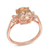 Thumbnail Image 1 of Oval Morganite and Diamond Accent Leaf Ring in 10K Rose Gold