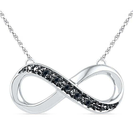 Peoples Jewellers Black Diamond Accent Sideways Infinity Necklace in Sterling Silver 16 Yorkdale Mall