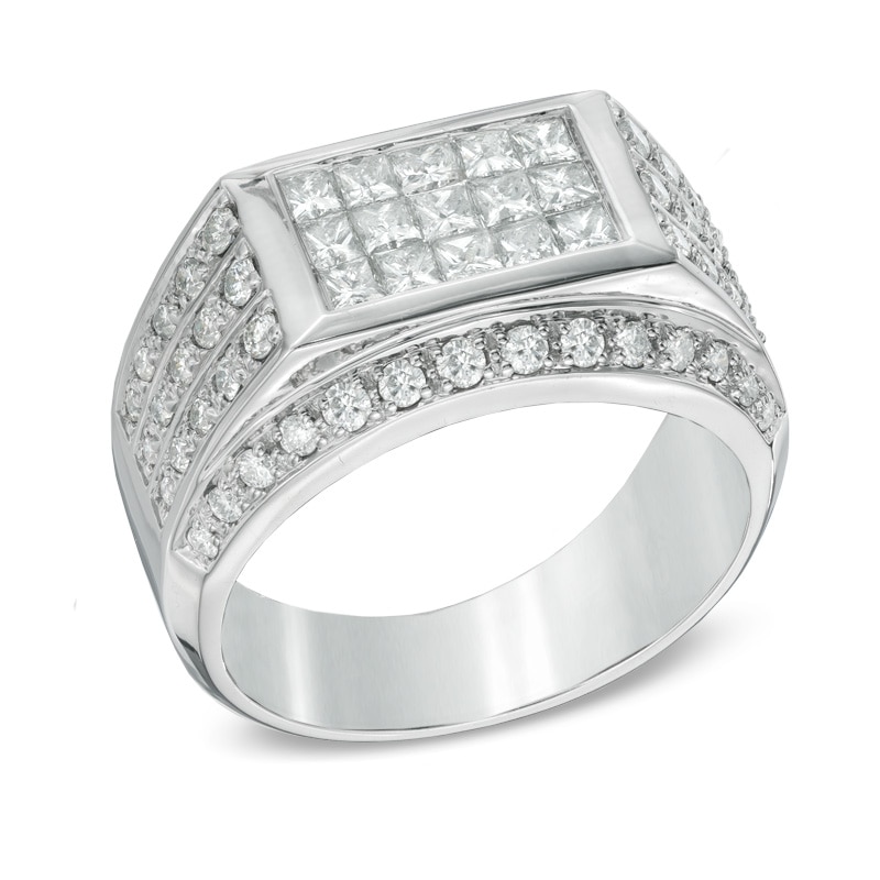 Men's 2.00 CT. T.W. Square-Cut and Round Diamond Ring in 10K White Gold|Peoples Jewellers