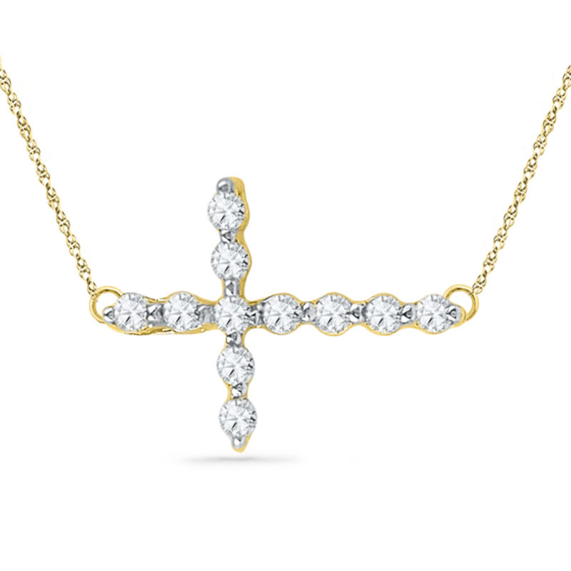 10k gold sideways clearance cross necklace