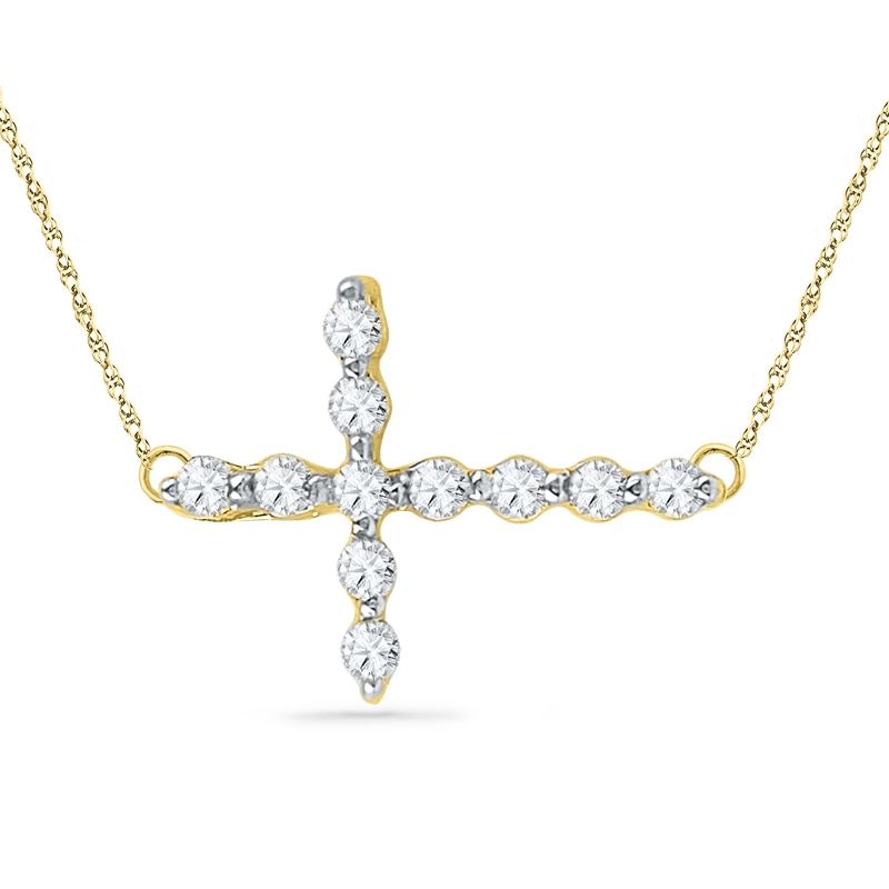 Diamond Accent Sideways Cross Necklace in 10K Gold