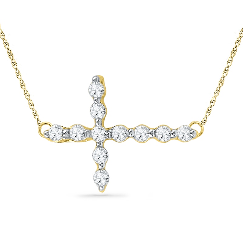 Main Image 1 of Diamond Accent Sideways Cross Necklace in 10K Gold