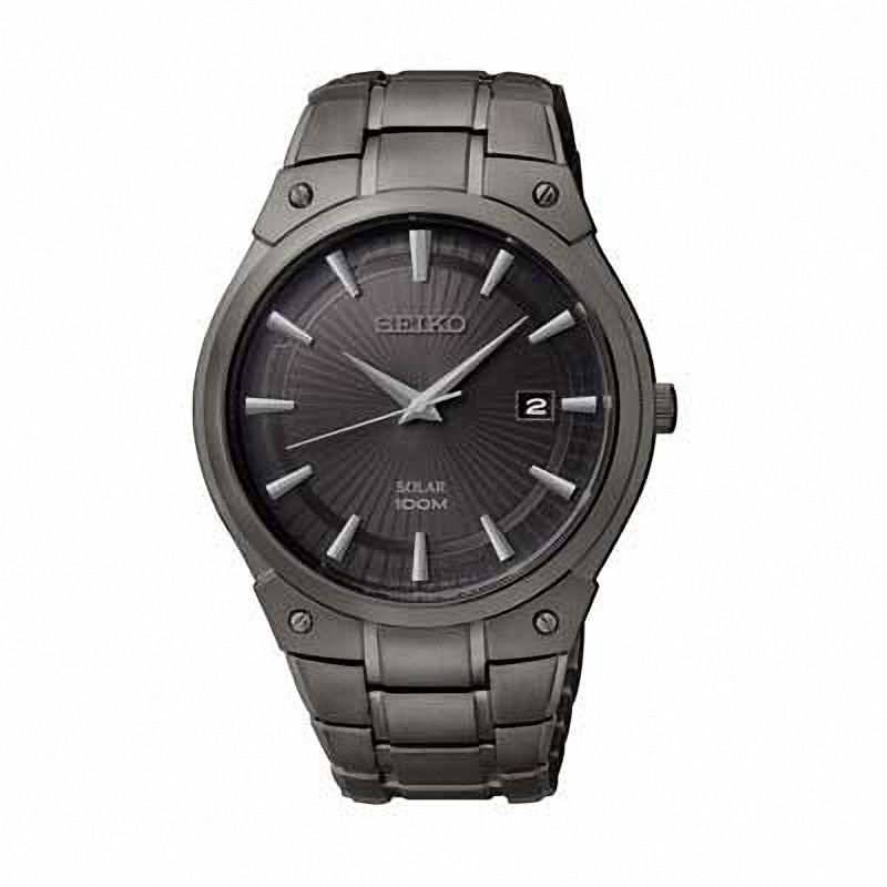 Men's Seiko Solar Black Stainless Steel Watch (Model: SNE325)