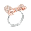 Lab-Created White Sapphire Bow Ring in Sterling Silver with 18K Rose Gold Plate