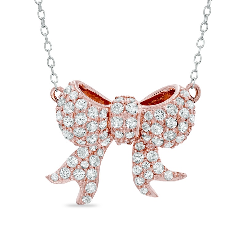 Main Image 1 of Lab-Created White Sapphire Bow Necklace in Sterling Silver with 18K Rose Gold Plate