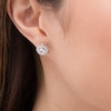Thumbnail Image 1 of 5.0mm White Lab-Created Sapphire Frame Stud Earrings in Sterling Silver and 18K Rose Gold Plate