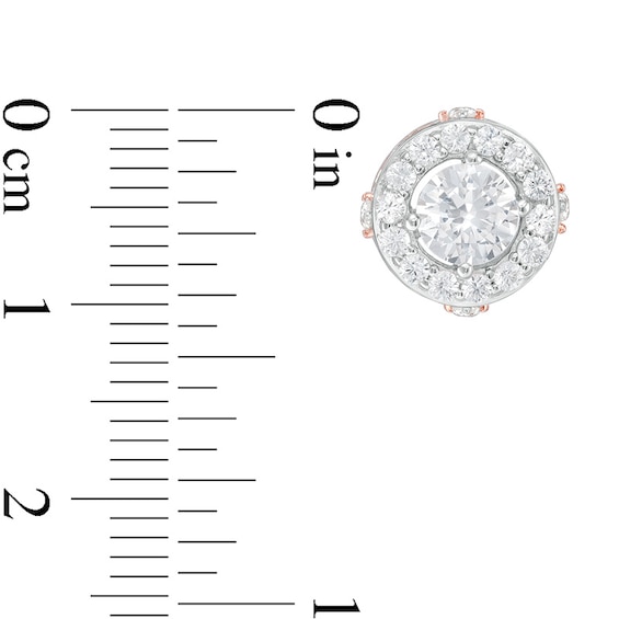 5.0mm White Lab-Created Sapphire Frame Stud Earrings in Sterling Silver and 18K Rose Gold Plate