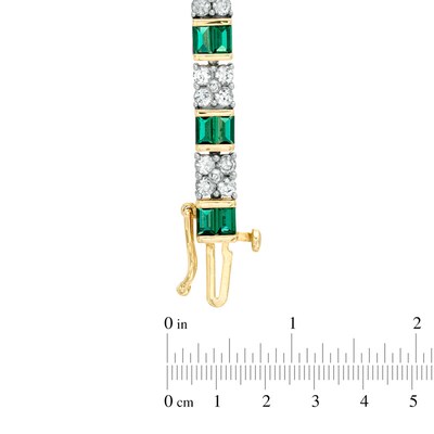 Baguette Lab-Created Emerald and White Sapphire Bracelet in Sterling Silver with 14K Gold Plate - 7.25"