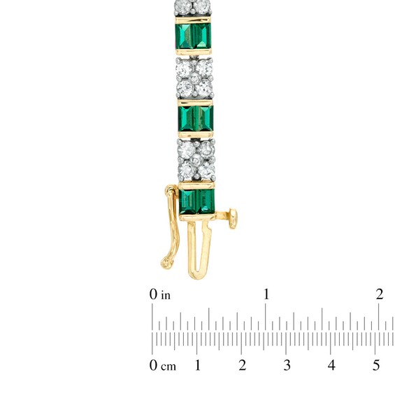 Baguette Lab-Created Emerald and White Sapphire Bracelet in Sterling Silver with 14K Gold Plate - 7.25"