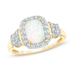 Cushion-Cut Lab-Created Opal and White Sapphire Ring in 10K Gold